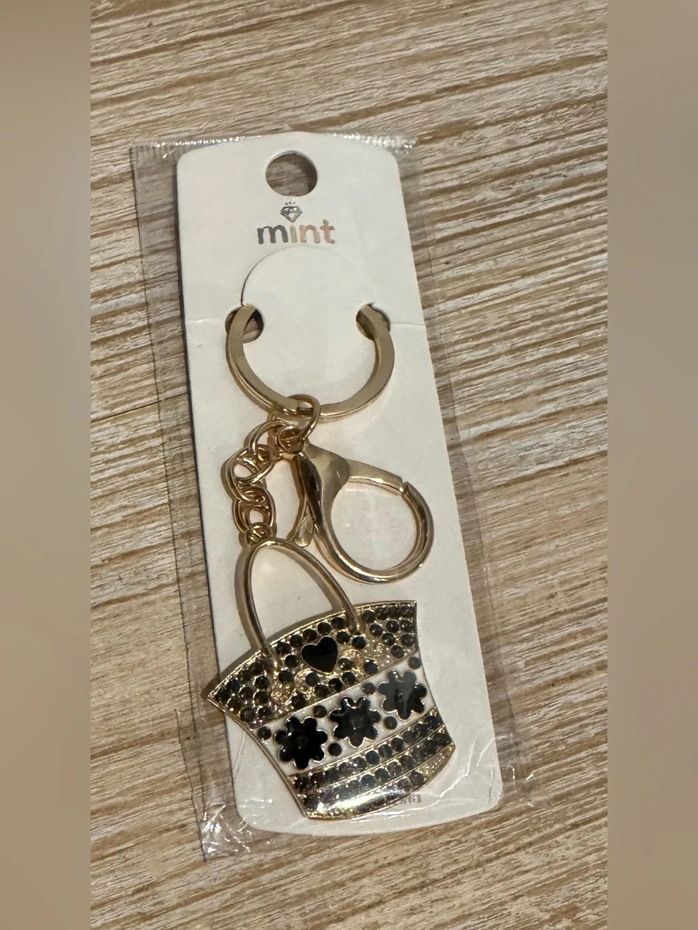 Black, White, or pink Tote Bag Gold-Tone Keychain or Bag Charm. PICK ONE
